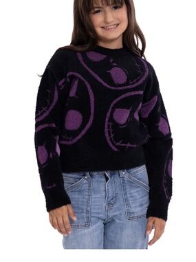 The Nightmare Before Christmas Girls Graphic Eyelash Glitter Sweater